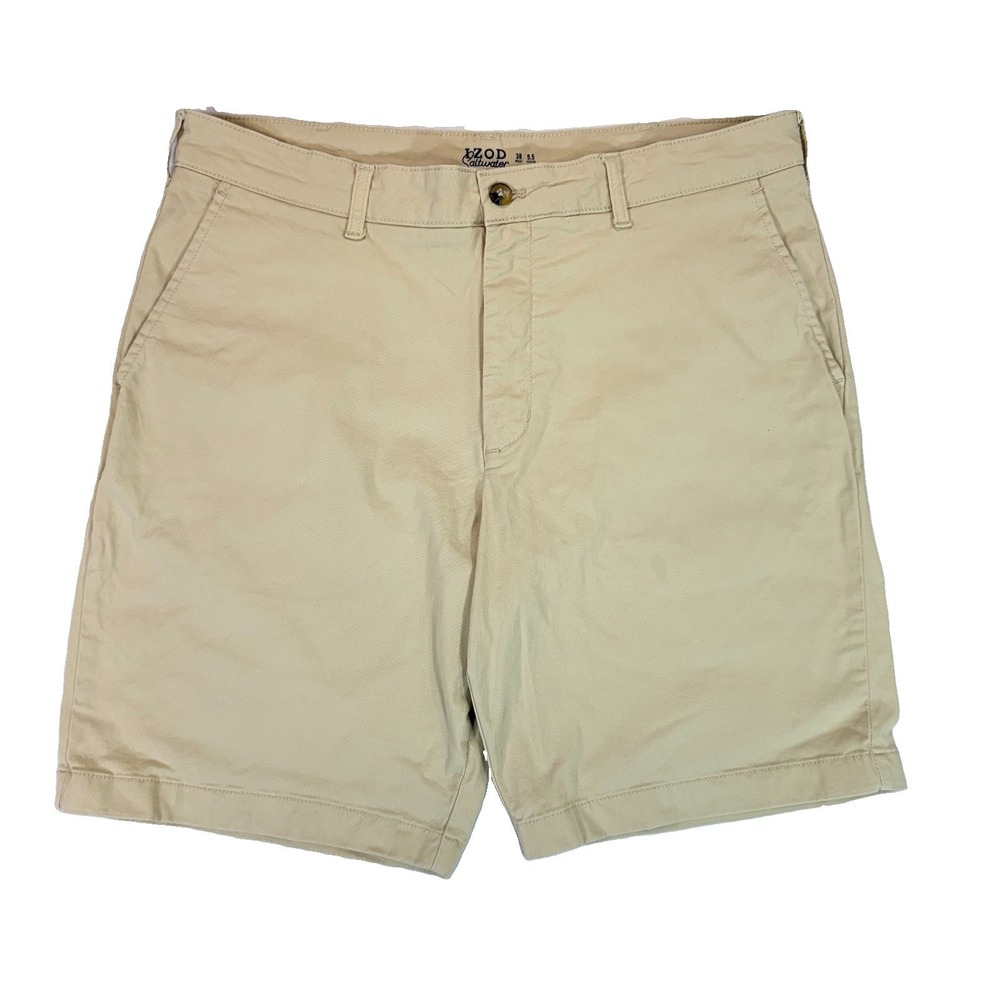 IZOD Saltwater Stretch Men's Khaki Chino Shorts 38 9" Inseam Beige Excellent